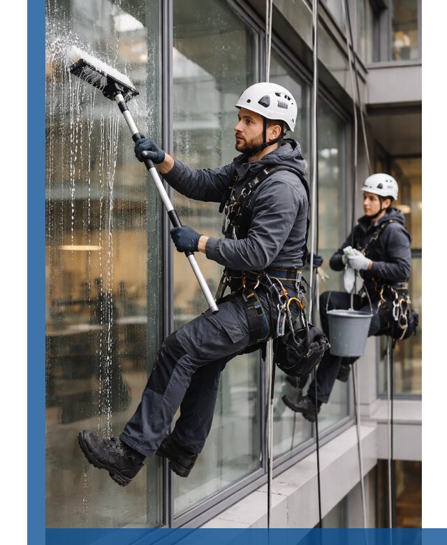 Профессиональная мойка витражей промышленными альпинистами в Вологде
