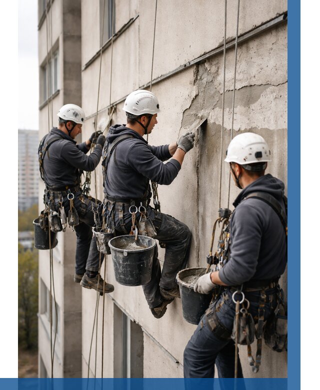 Ремонт бетонных элементов фасада в Вологде от 2568 р. | ВЫСОТНИК-Вгд