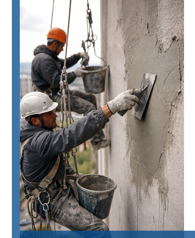 Штукатурка фасада на высоте в Вологде профессиональные работы