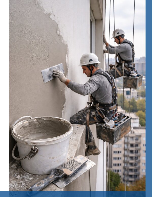 Шпаклевка фасада на высоте в Вологде от 719 р. | ВЫСОТНИК-Вгд