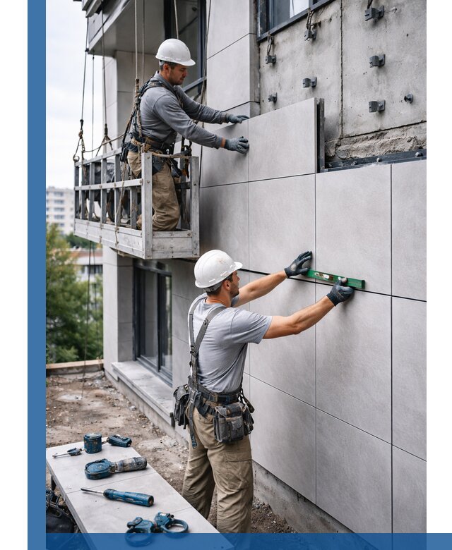 Монтаж керамогранита на фасад в Вологде под ключ с гарантией качества