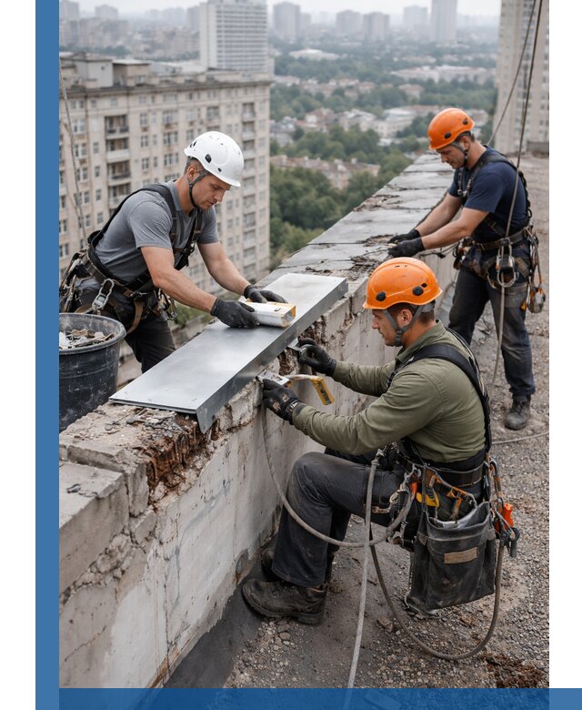 Ремонт парапета на кровле в Вологде, высотные работы с гарантией