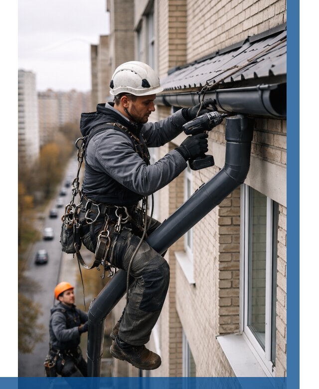 Монтаж водосточной системы на здании в Вологде от 5136 р. | ВЫСОТНИК-Вгд