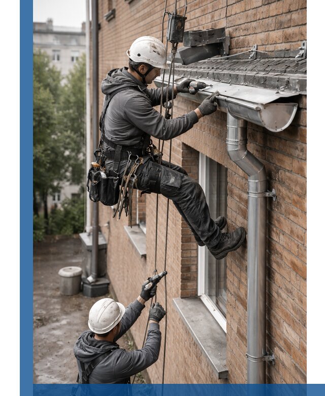 Монтаж водосточной системы на здании в Вологде под ключ