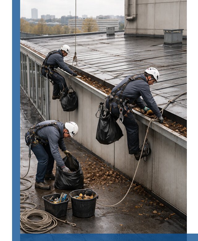 Очистка кровли по периметру в Вологде силами промышленных альпинистов