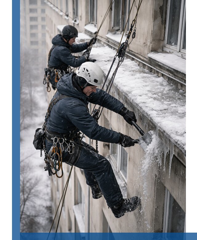 Удаление наледи и сосулек с карнизов в Вологде профессионально