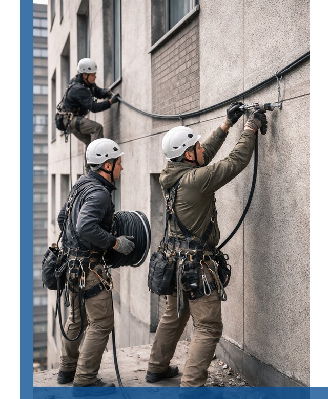 Прокладка кабеля по фасаду в Вологде, профессиональный монтаж