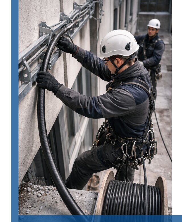 Протяжка кабеля питания на высоте в Вологде с гарантией безопасности и качества