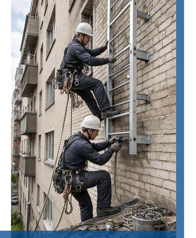 Монтаж пожарной лестницы в Вологде от 25680 р заказать у ВЫСОТНИК-Вгд