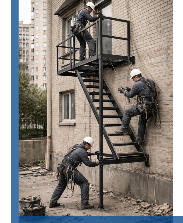 Монтаж пожарной лестницы в Вологде, установка и крепление