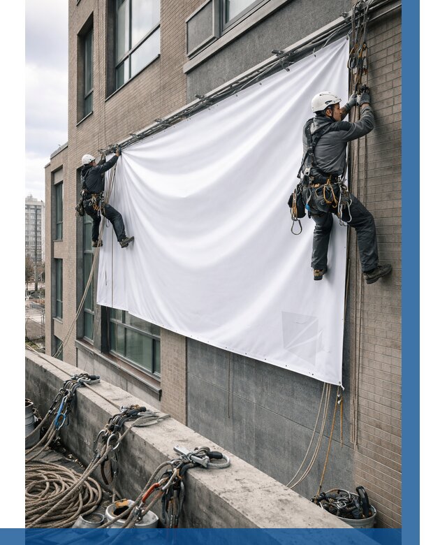 Монтаж баннеров на фасаде в Вологде от 668 р. заказать ВЫСОТНИК-Вгд