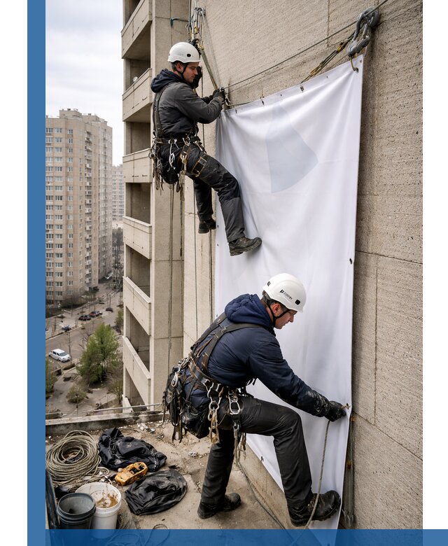 Профессиональный монтаж баннеров на фасаде в Вологде