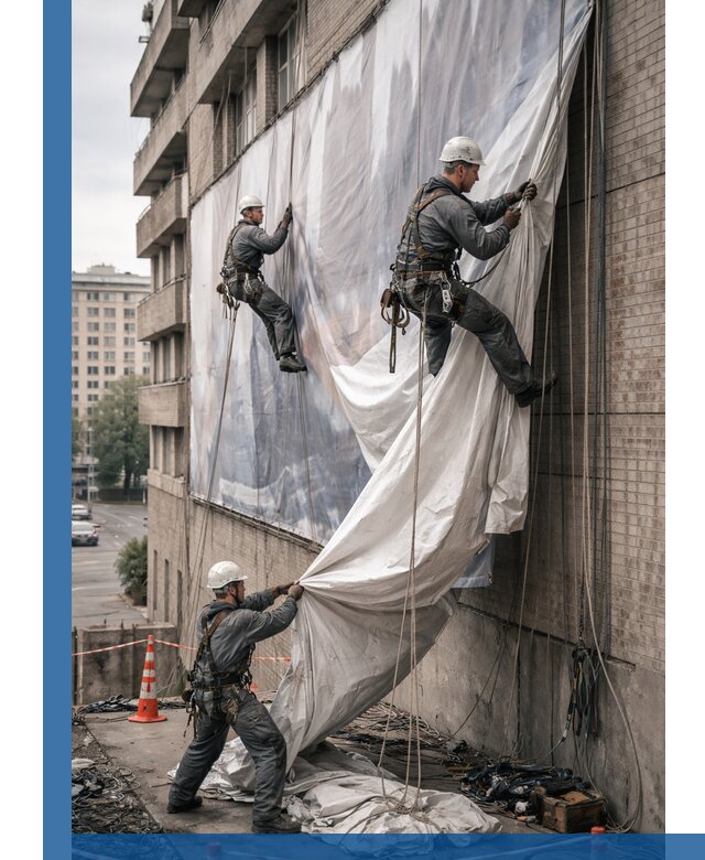 Демонтаж баннеров с фасада в Вологде оперативно и безопасно
