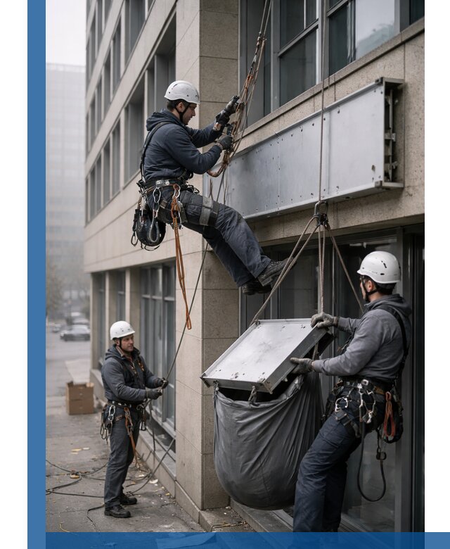 Демонтаж рекламной вывески с высотными работами в Вологде