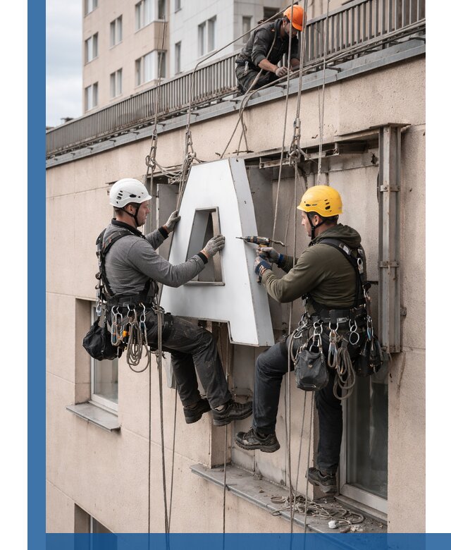 Ремонт и восстановление наружных вывесок на высоте в Вологде