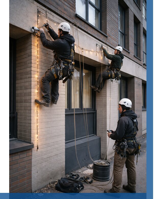 Монтаж гирлянд на фасаде в Вологде от 3595 р. | ВЫСОТНИК-Вгд