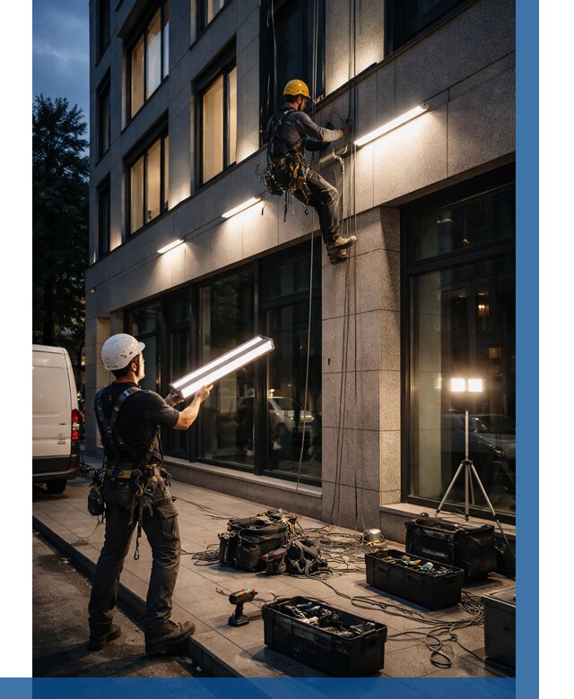 Монтаж архитектурной подсветки здания в Вологде от 2568 р.|ВЫСОТНИК-Вгд