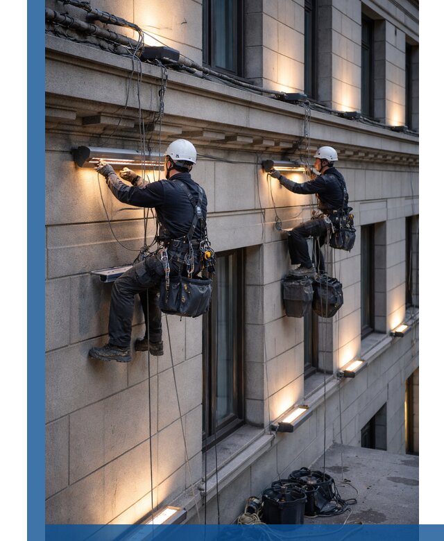 Монтаж архитектурной подсветки фасадов зданий в Вологде