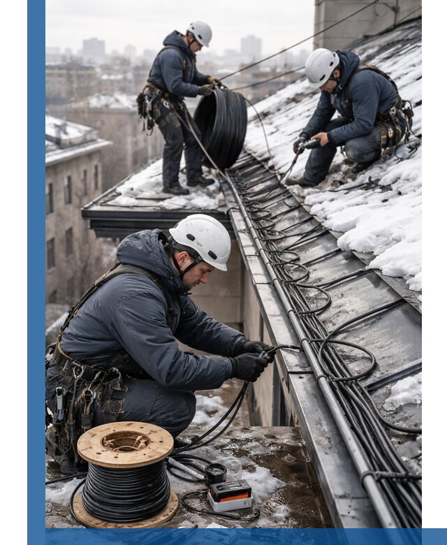 Монтаж греющего кабеля на кровле в Вологде под ключ