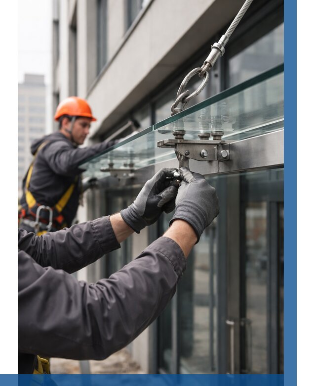 Монтаж стеклянных козырьков в Вологде от 8731 р. | ВЫСОТНИК-Вгд