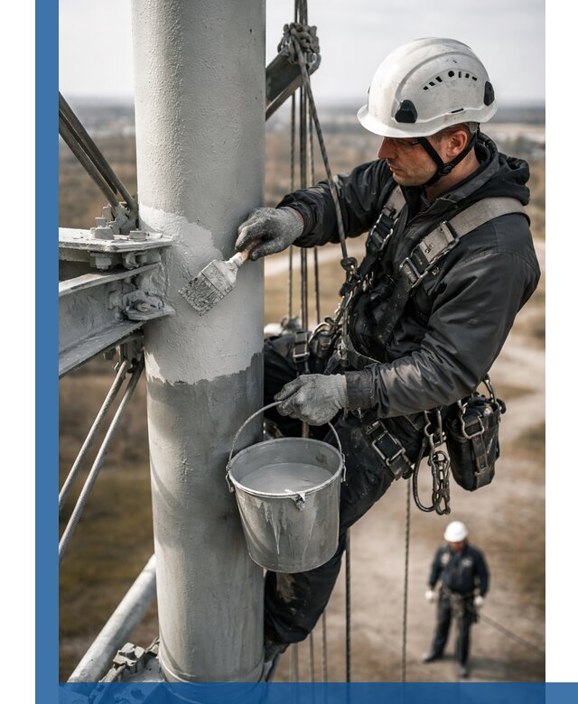 Покраска мачт связи в Вологде промышленными альпинистами