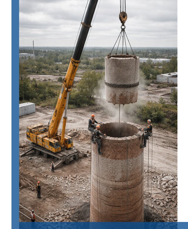 Демонтаж дымовой трубы в Вологде с гарантиями безопасности