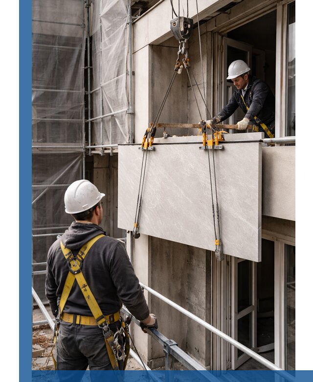 Подъем керамогранита на этаж в Вологде грузчиками и техникой