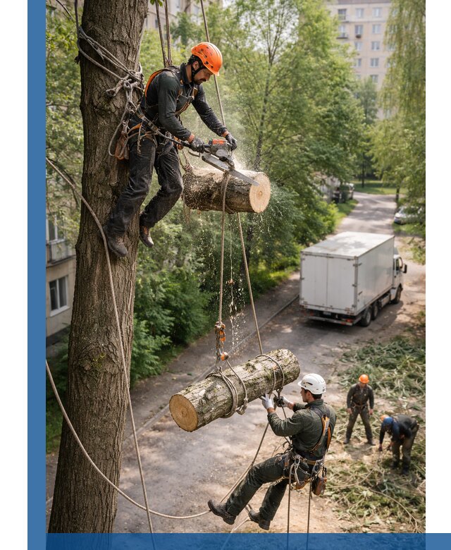 Спил деревьев альпинистами в Вологде, безопасно и без повреждений