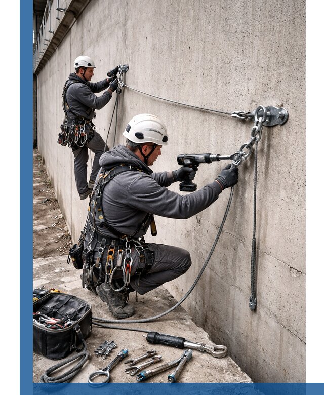 Монтаж анкерных линий высотной безопасности в Вологде